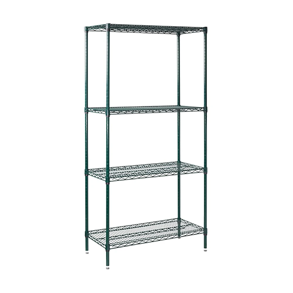 Winco VEXS-1836 Green Epoxy 18" X 36" X 72" 4 Tier Wire Shelving Set 1 Winco VEXS-1836 Green Epoxy 18" X 36" X 72" 4 Tier Wire Shelving Set