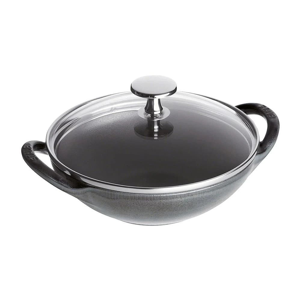 Staub 1311718 Graphite Gray .69 Quart Baby Wok With Glass Lid 1 Staub 1311718 Graphite Gray .69 Quart Baby Wok With Glass Lid